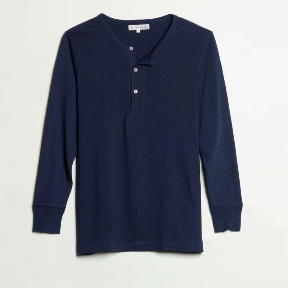 Merz B Schwanen Good Basics Mens Henley Long Sleeve Shirt, Size 6 Large Navy